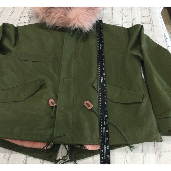 A+K Jacket Parka Women’s Size L Green Pink Removable Faux Fur Lining & Hood - Picture 9 of 12